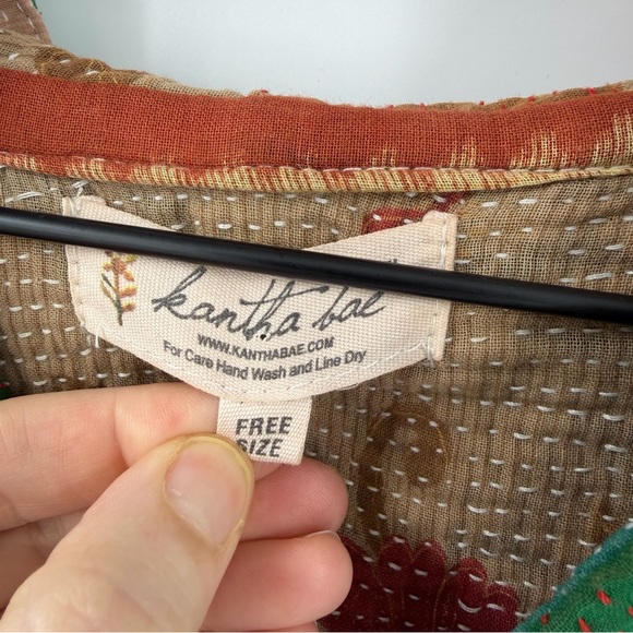 Kantha Bae Kelly Green Quilted Oversized Relaxed Hoodie Top Free Size (One Size) - Picture 4 of 8